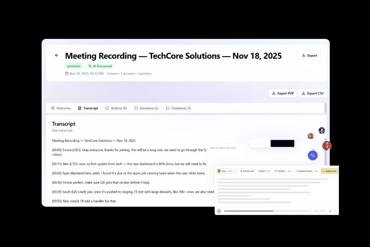 AI-powered transcription and extraction dashboard